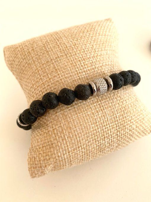 Bracelet perles de lave et acier