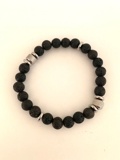 Bracelet perles de lave et acier
